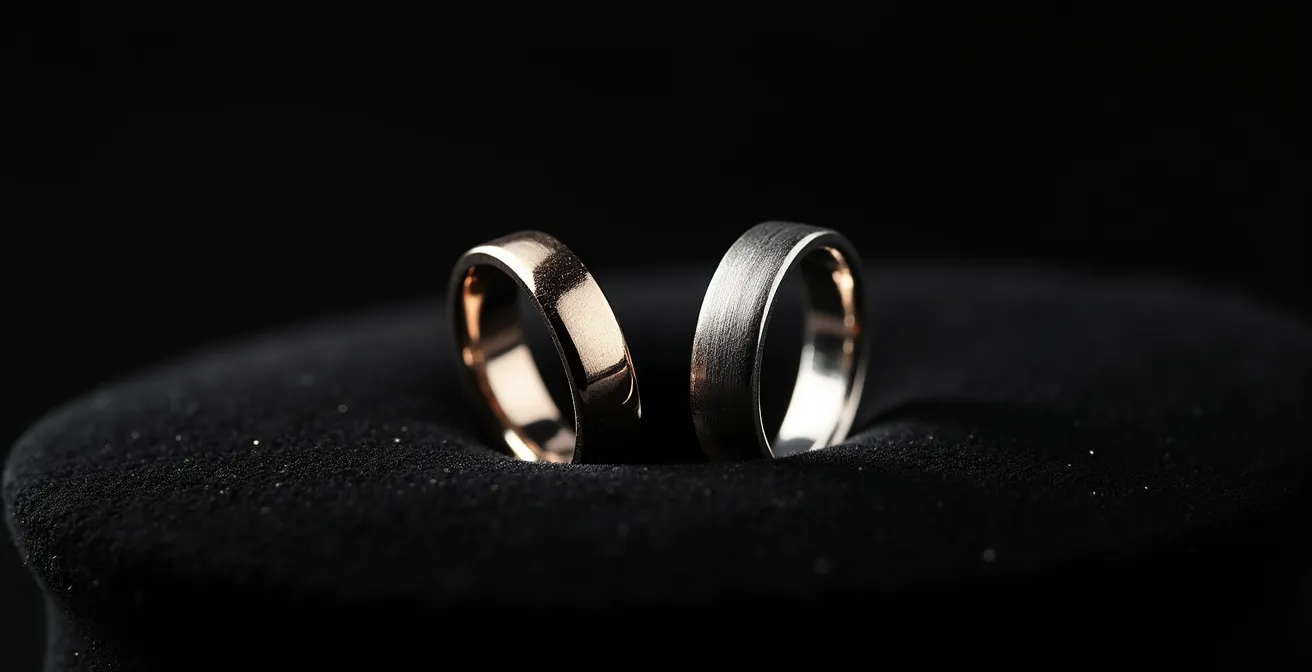 Comparaison visuelle entre un bijou en argent rhodié brillant et un bijou en argent avec patine naturelle