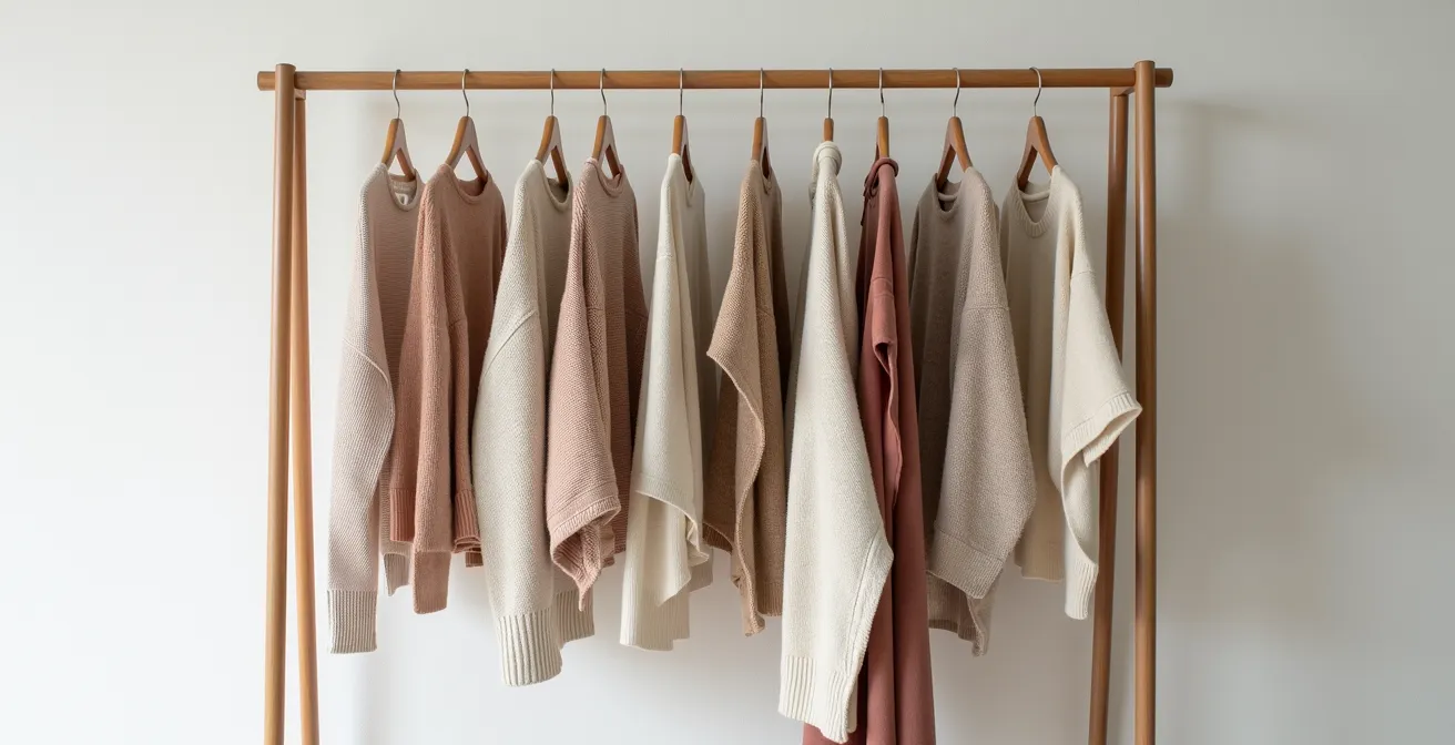 Garde-robe capsule organisée avec pièces tricotées main mises en valeur