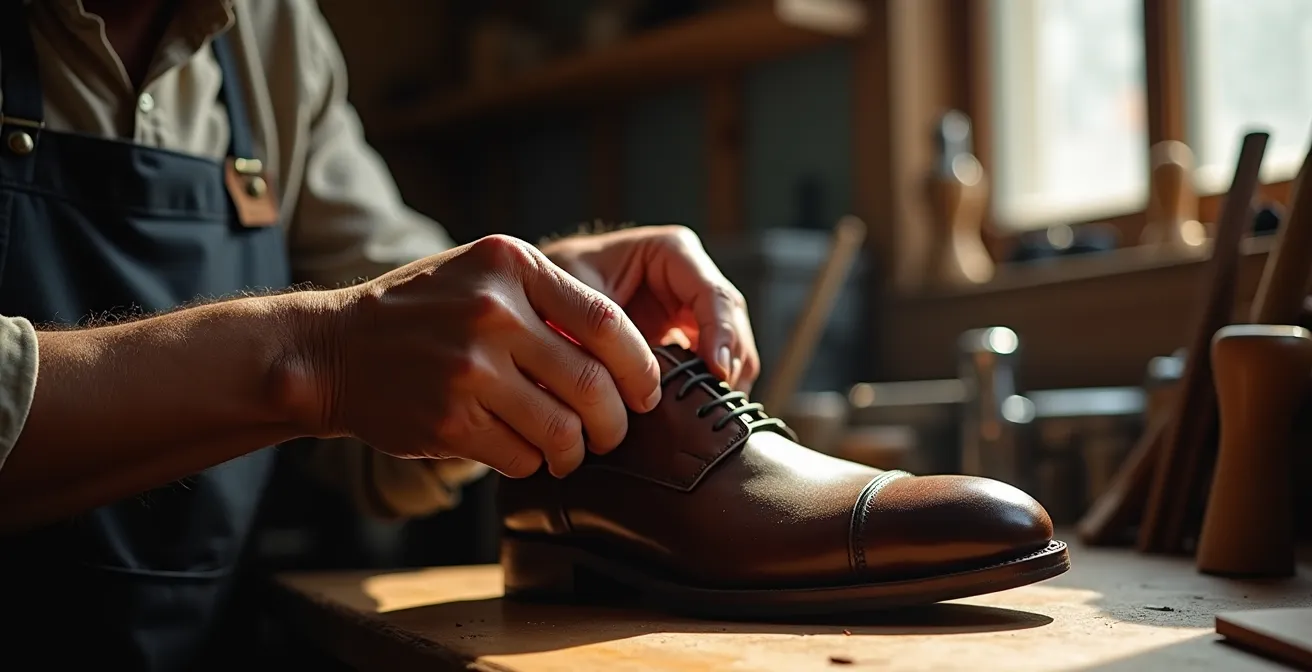 Chaussures usées montrant différents stades d'usure avec zones de dommages irréversibles