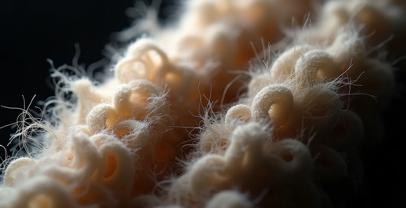 Comparaison microscopique des fibres de laine recyclée et vierge montrant la différence de structure