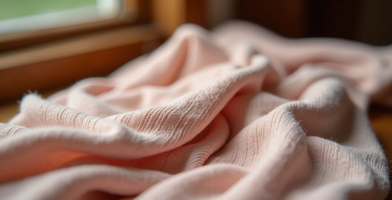 Culottes menstruelles en coton bio soigneusement pliées dans un tiroir en bois naturel