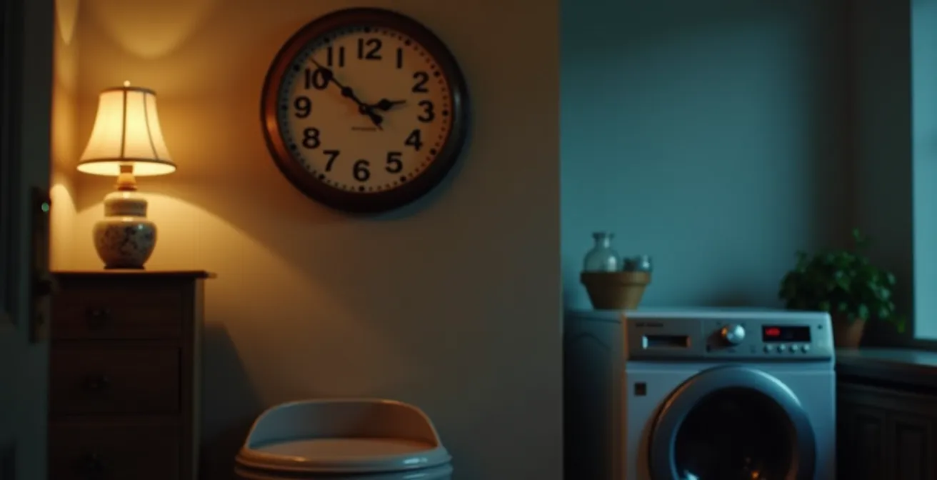 Horloge murale dans une buanderie française montrant les heures creuses