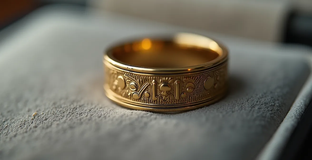 Vue macro d'un poinçon de maître français sur une bague éthique avec certificat