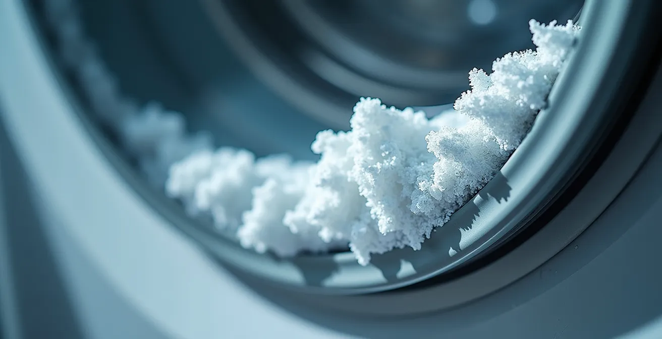 Vue macro de résidus de savon dans un joint de machine à laver