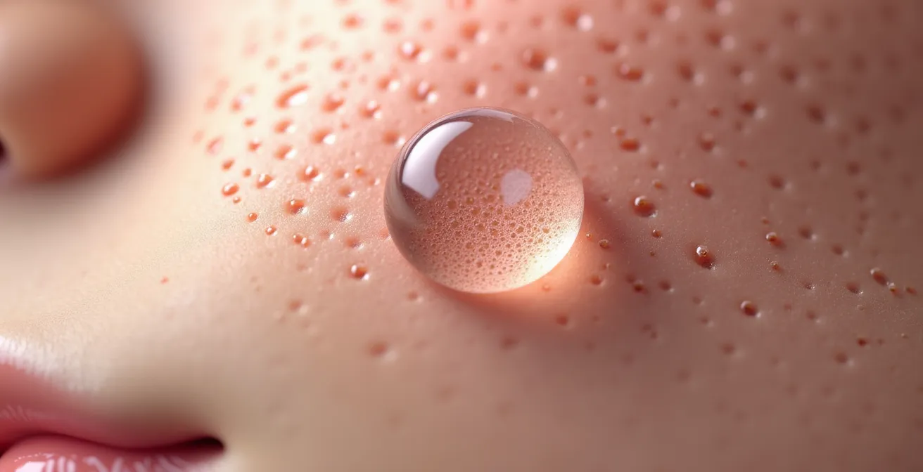 Gros plan macro sur une joue montrant les détails de texture de la peau en transition